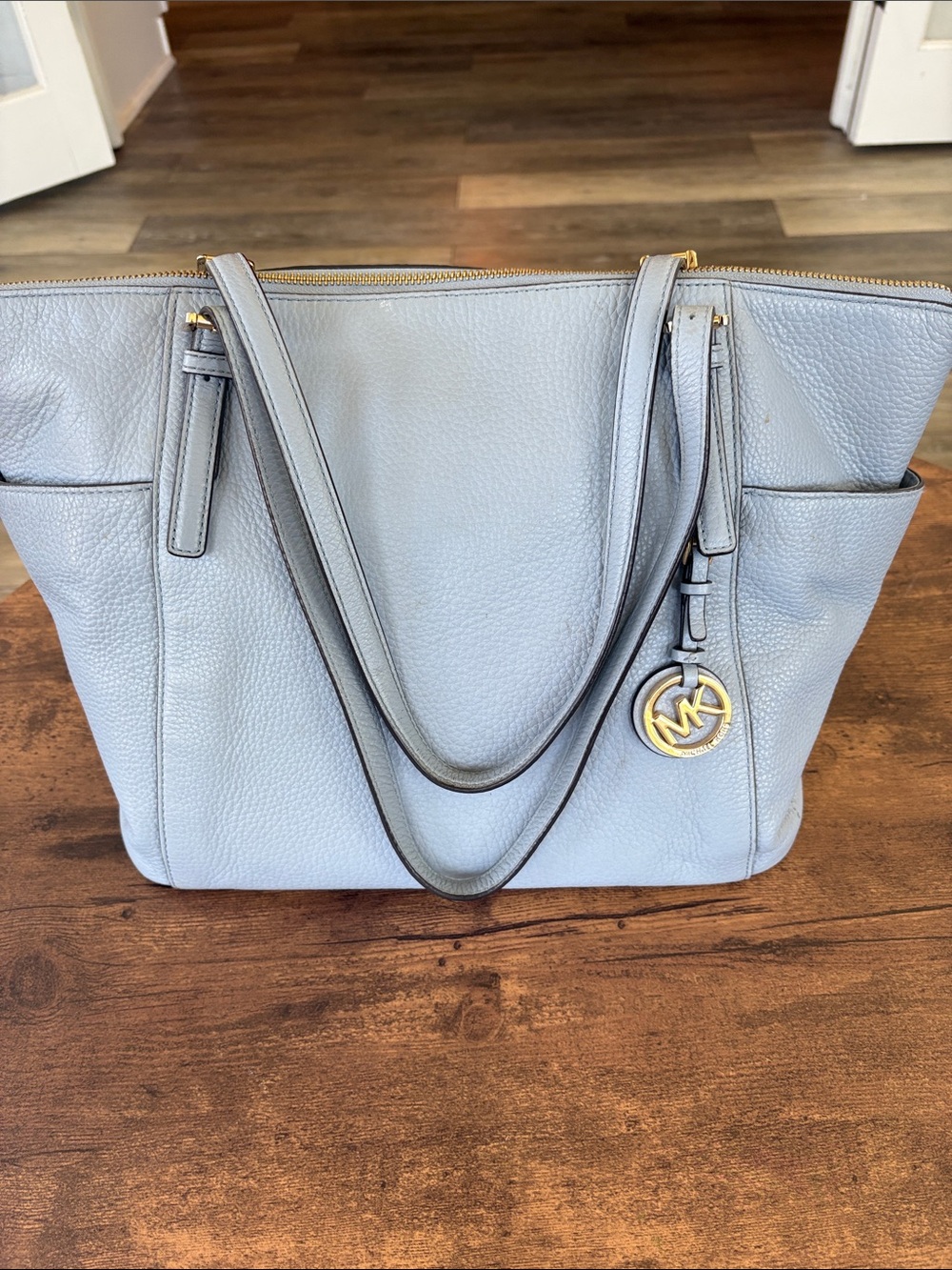 Michael Kors Light Blue Leather Tote Bag